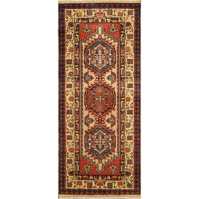 Tapis de couloir oriental en laine noué à la main brun / beige / orange Heriz, Tapis de couloir 2 pi 5 po x 5 pi 11 po