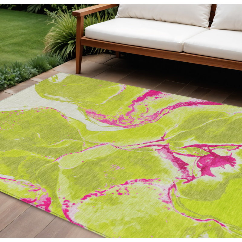 Tapis extérieur lavable abstrait lime vert 10 pi x 14 pi