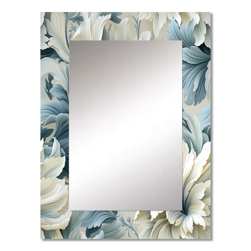 Topol Petal Symphony Blue Damask Harmony - miroir mural damassé, miroir décoratif bohème, impression sur métal, 32 po x 24 po
