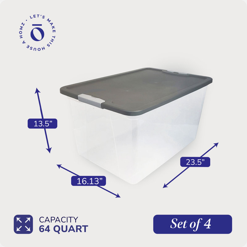 Grand bac de rangement transparent Homz, Gris