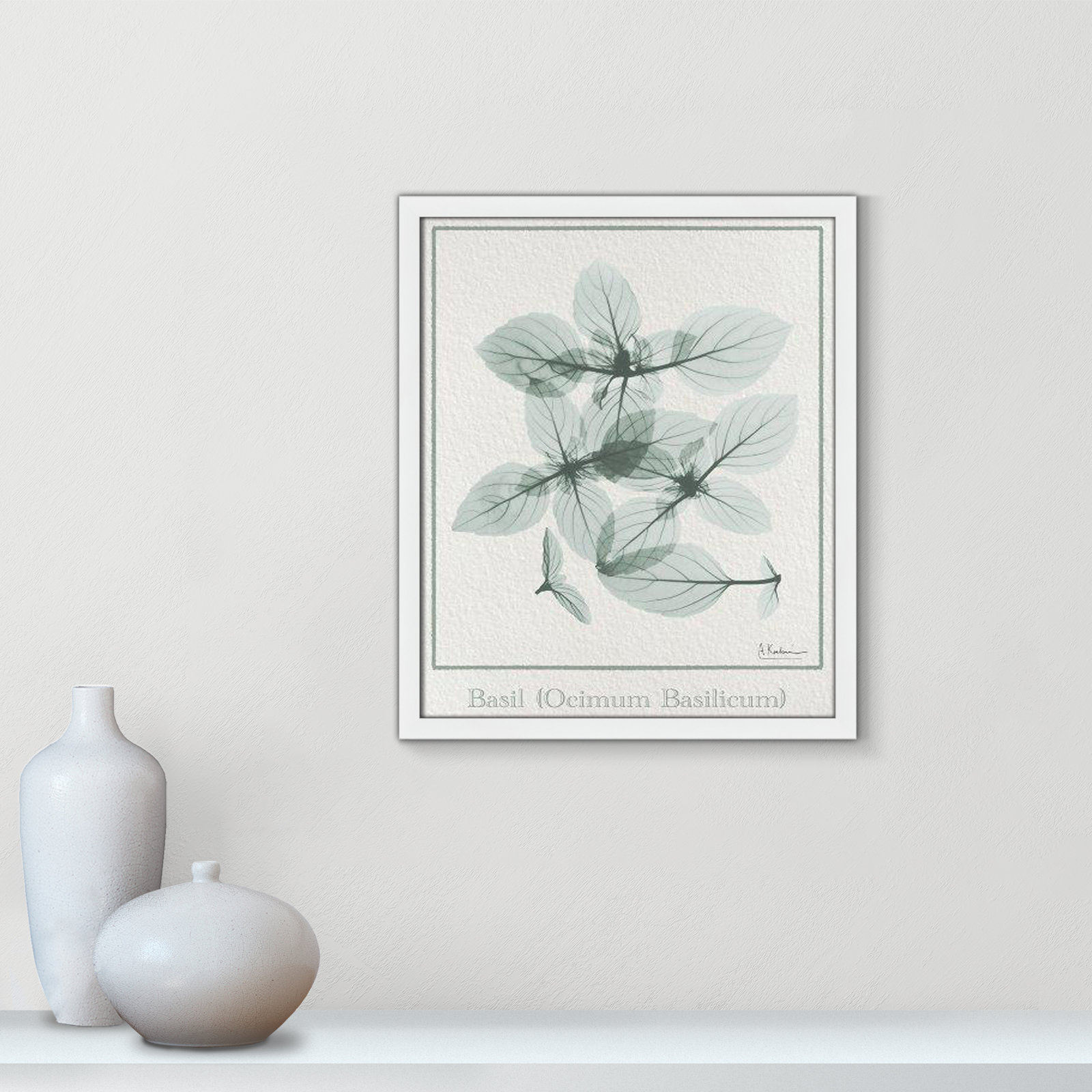 Jeanette "Basil Ocimum Basilicum" Painting, 19" H x 16" W x 1.25" D, Satin White Framed Paper