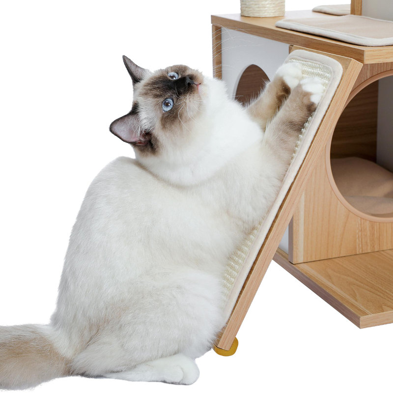 Cabane dans un arbre à chat de 35 pouces en bois de taille moyenne, Beige
