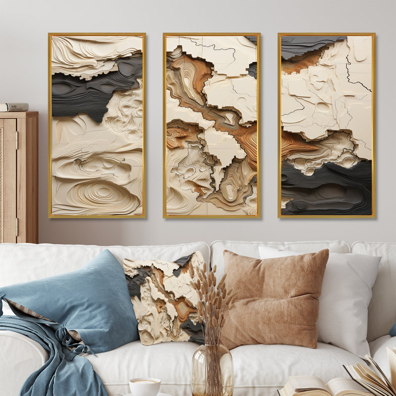 Ensemble de décoration murale beige et brun «African River Collage», H 28 po x l 36 po x P 1 po, Gold Floater Framed