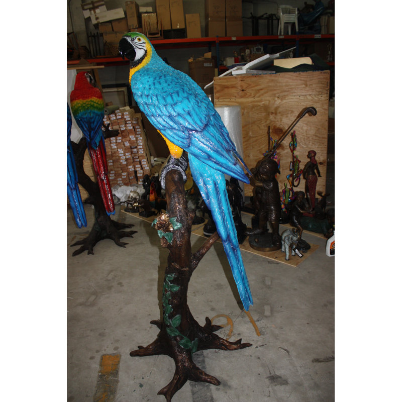 Single Parrot on a tree - Bronze Statue -  Size: 30"L x 24"W x 66"H. 