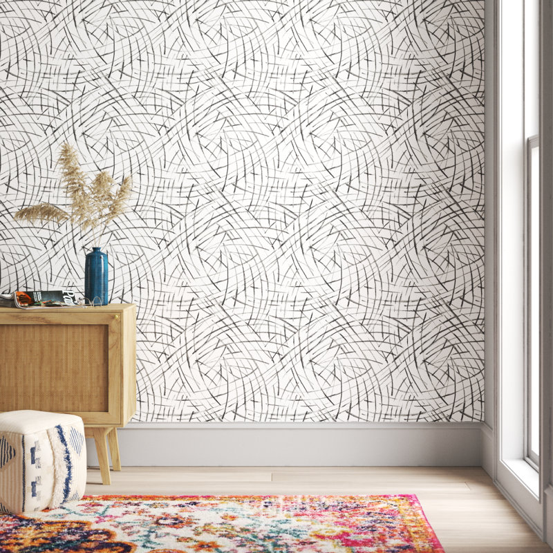 Topsfield Brushstrokes 10.06m x 52.07cm Semi-Gloss Paste the Wall Wallpaper Roll, Black/White