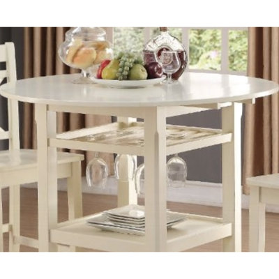 Counter Height Table In Cream, 2 Drop Leaves Extension Top, Wooden Top & Storage, 70lbs Weight Support Cream Finish Table, Leaves, Square-tapered Leg Design