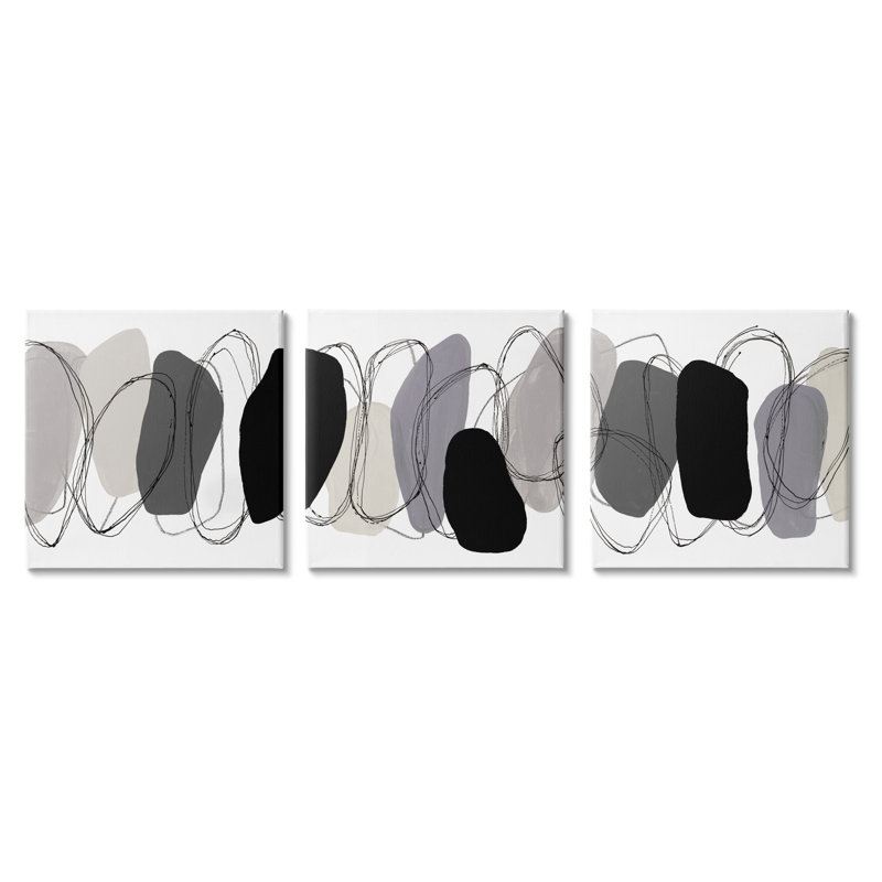 "Stupell Industries", ensemble de 3 toiles grises abstraites par Ruth Fromstein, Giclée encadrée noir minuit