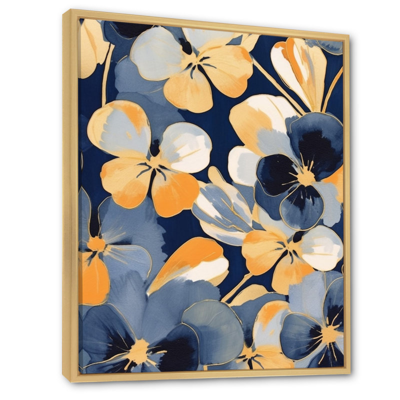 «Black and Yellow Minimalisme Pansies I», reproduction sur toile, H 32 po x l 24 po x P 1 po, Cadre naturel flottant