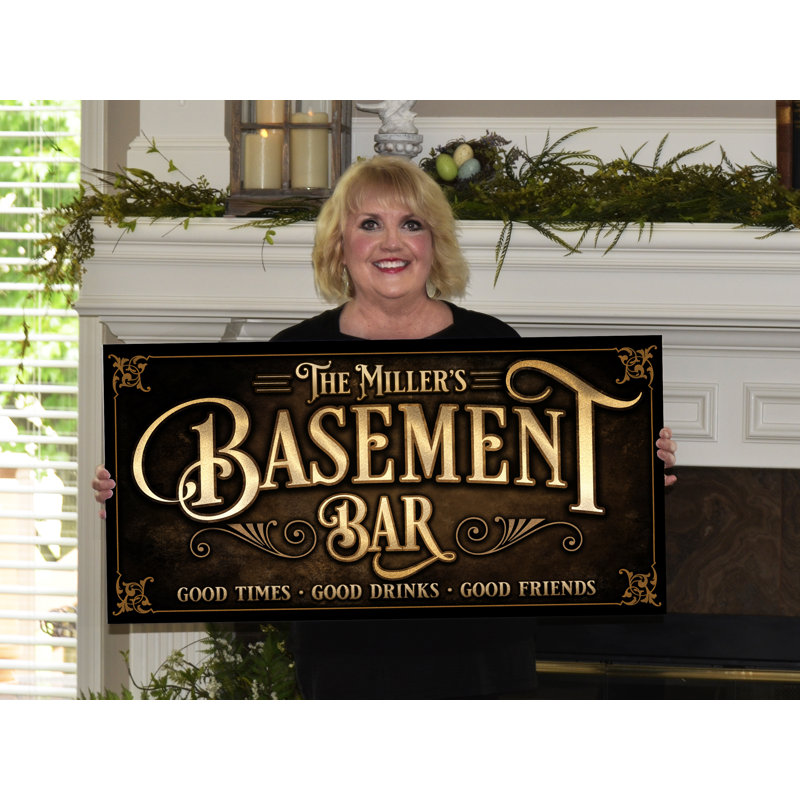 Signe de bar Basemenat personnalisé sur métal, H 15 po x l 30 po x P 0,04 po, Oui