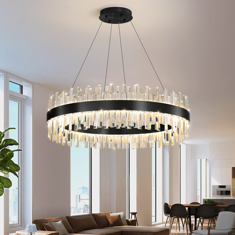 Glam Dimmable Led Crystal Chandelier, Matte Black