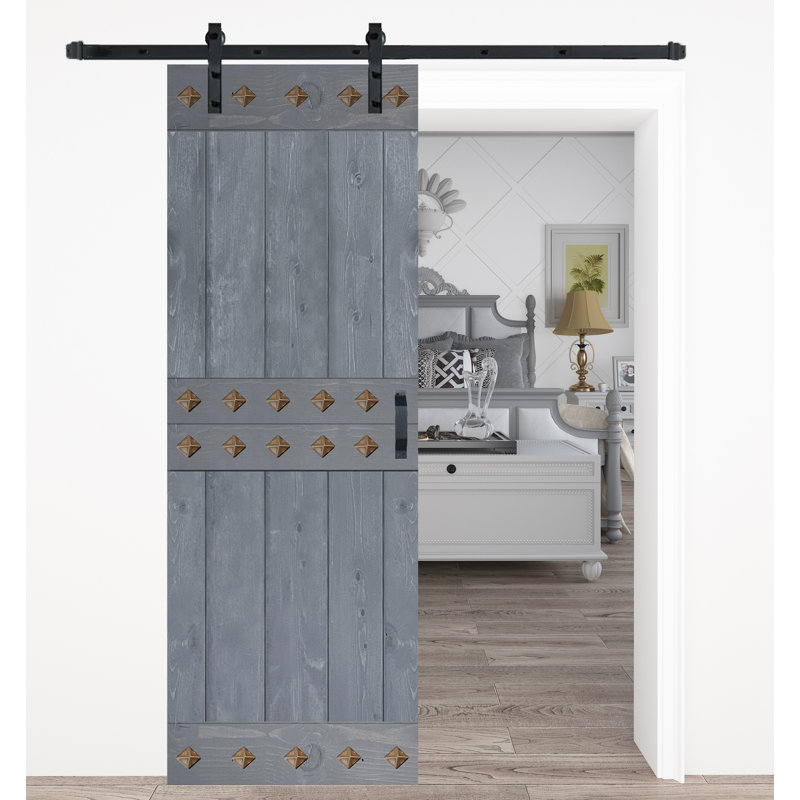 IsLife 84 in. H Matte Barn Door with Barn Door Hardware, 30" x 84", Smoky Gray