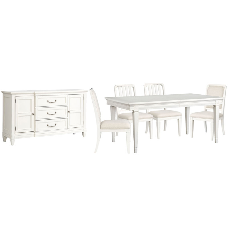 Extendable Rectangular Dining Table With 2 Side Chairs 2 Upholstered Side Chairs And Buffet