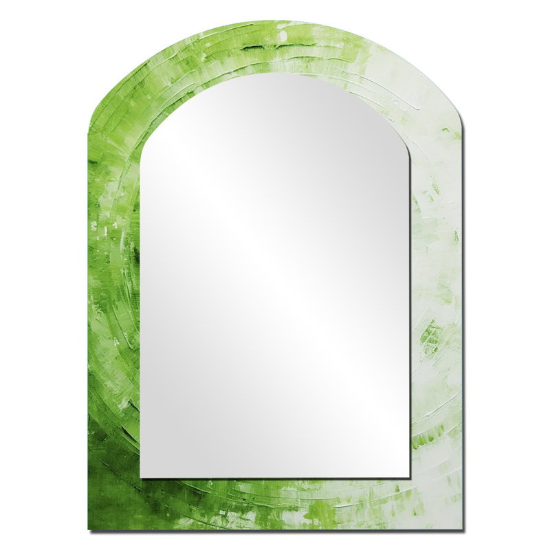 Vert vert sauge spirales - formes abstraites grand miroir asymétrique, miroir mural décoratif arche moderne, impression d'art en métal