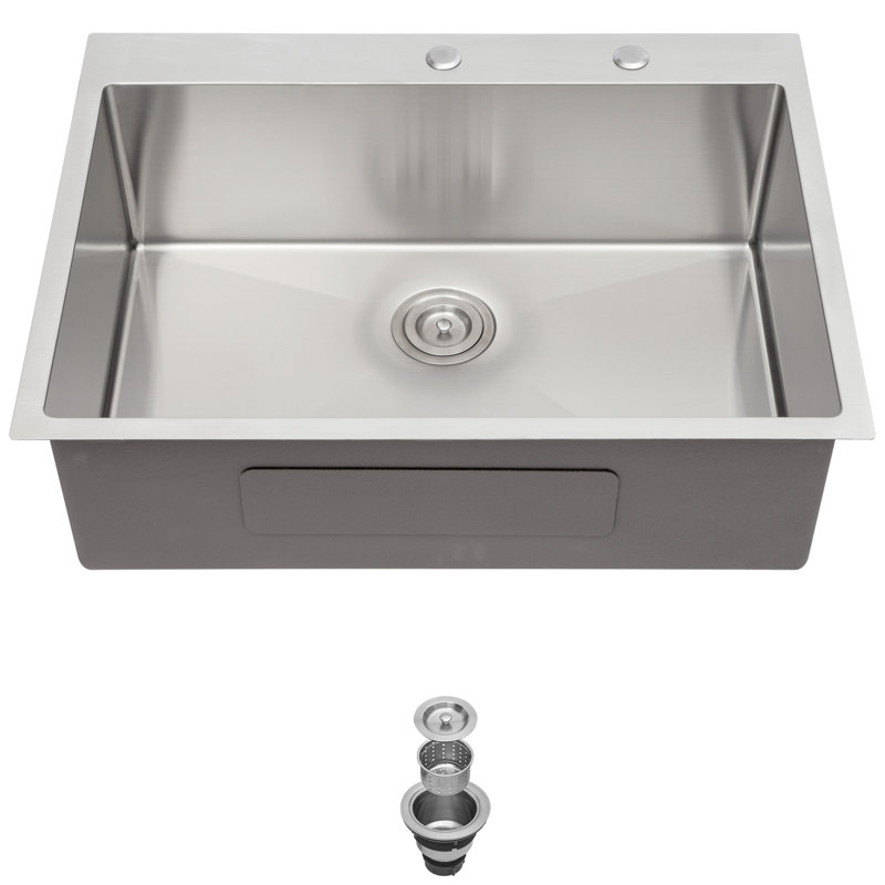 Évier de cuisine à cuve unique de 76 cm (30 po) à encastrer, en acier inoxydable T304 de calibre 16, coins arrondis R10 et bonde facile – Antirouille