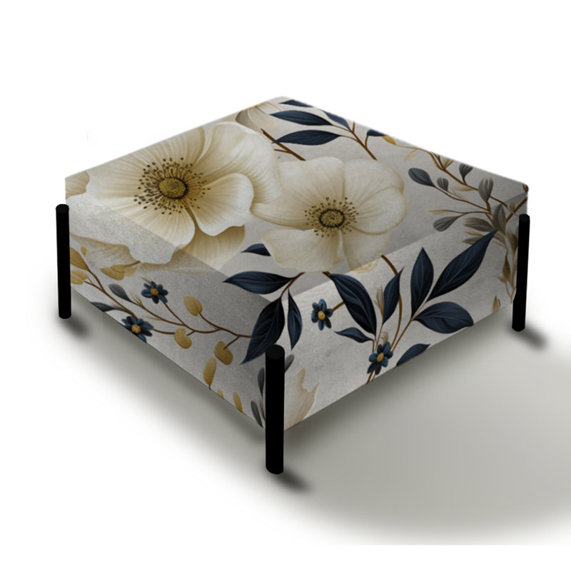 White Poppies Floral Tranquillity I - Floral Large Square Ottoman
