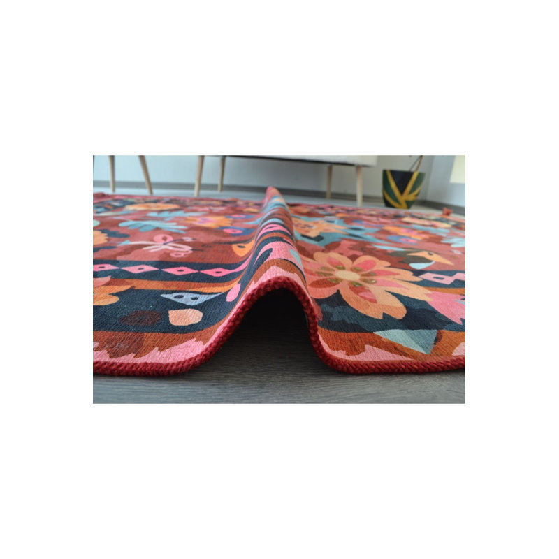 Tapis décoratif lavable à la machine Floral, Sous-tapis rectangulaire de 3 pi 3 po x 4 pi 11 po