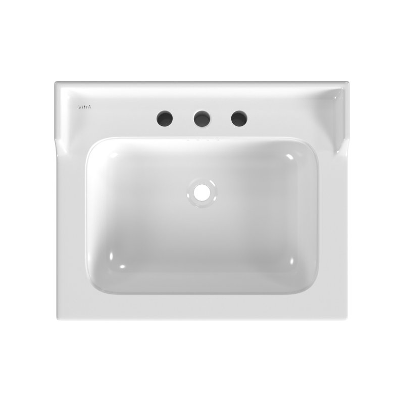 Gloss White Fireclay Rectangular Console Bathroom Sink with Overflow, 8" Centers, Matte Black
