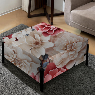 Grand repose-pieds carré floral rose et blanc avec dentelle romantique et chuchotement IV