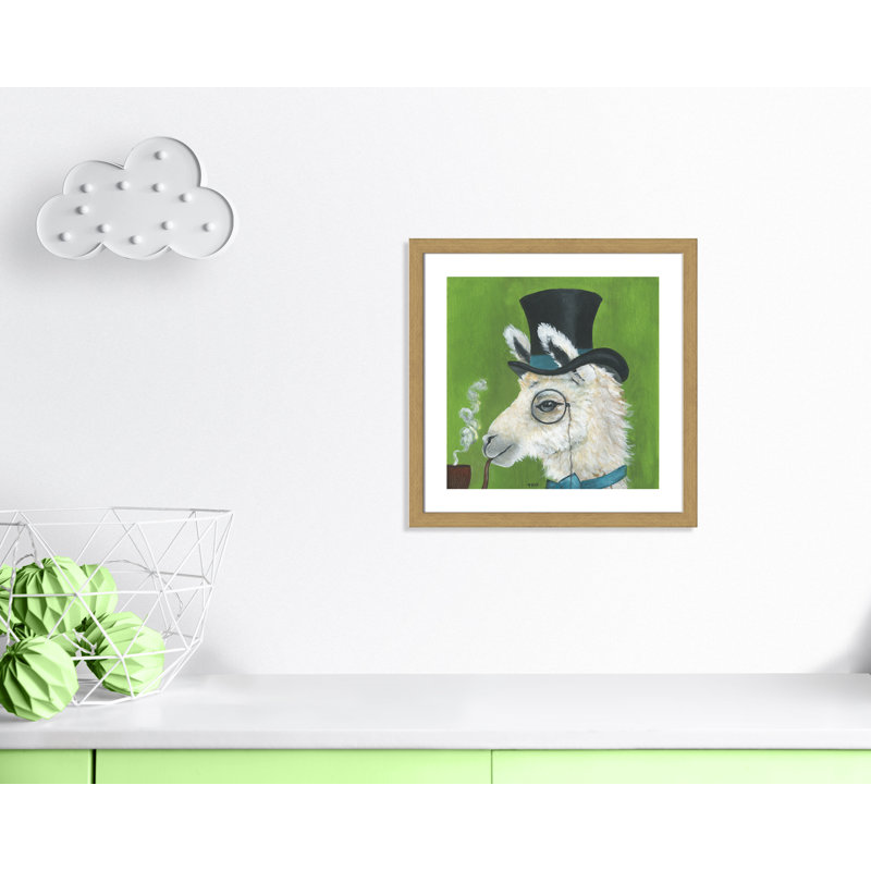 Lama et tuyau, art encadré, H 24,5 po x l 24,5 po x P 0,625 po, Cadre en chêne