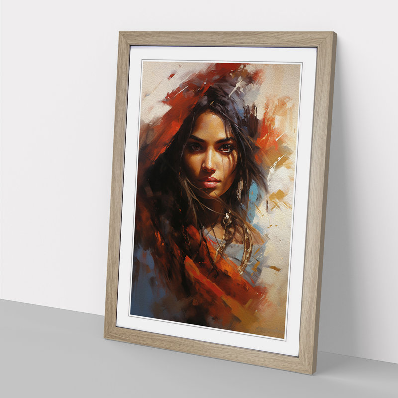 Indian Woman Action Painting - Framed Print, Oak Framed, 46cm H x 34cm W x 2cm D