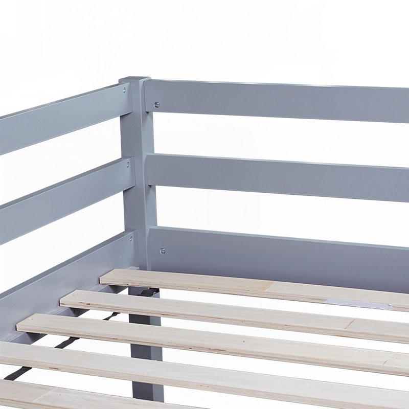 Lit simple mezzanine bas avec glissade, gris