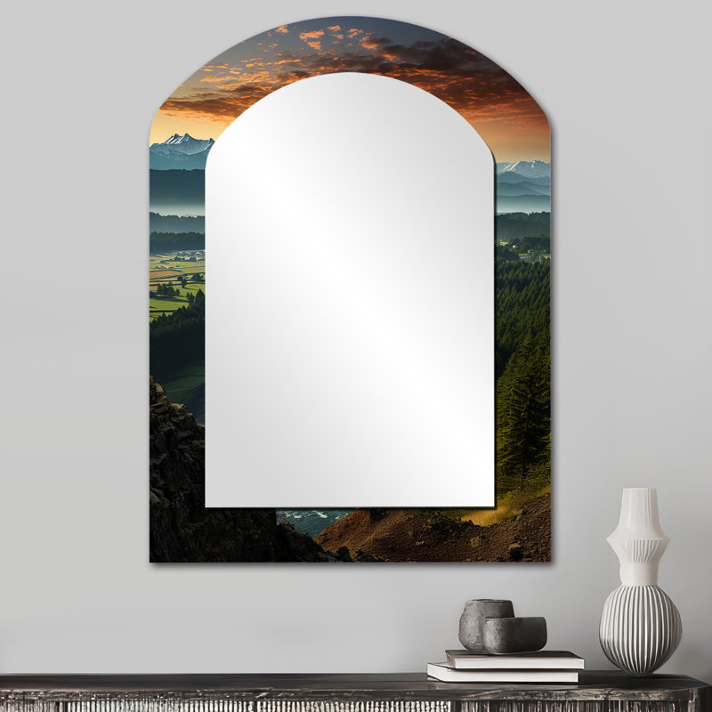 Oregon River Landscape III - Yellow Traditional Arch Wall Mirror, 34" x 25"