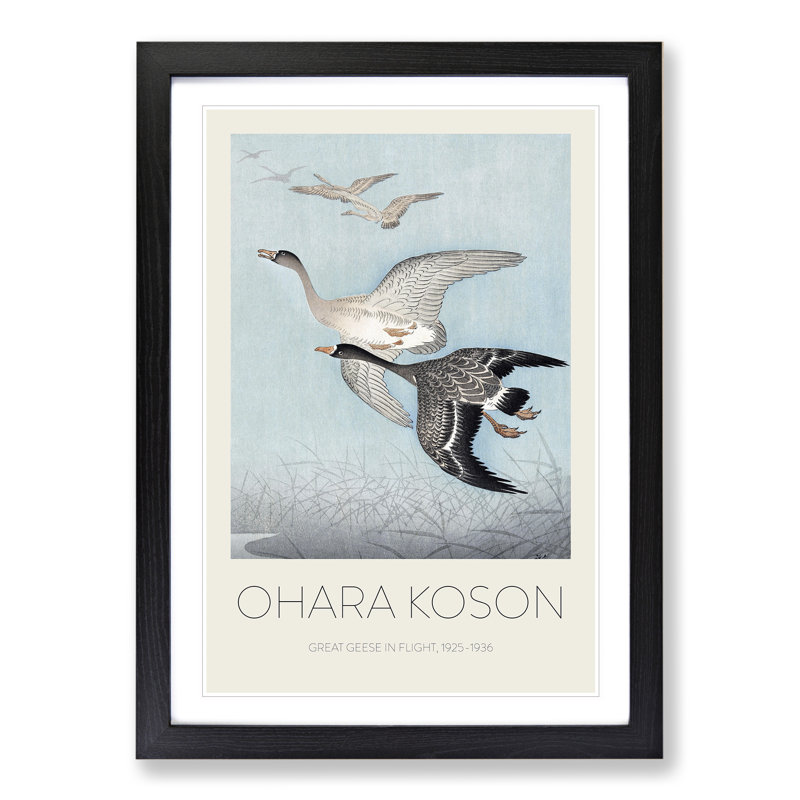 Great Geese In Flight by Ohara Koson - Single Picture Frame Print, 65cm H x 48cm W x 2cm D, Black Framed