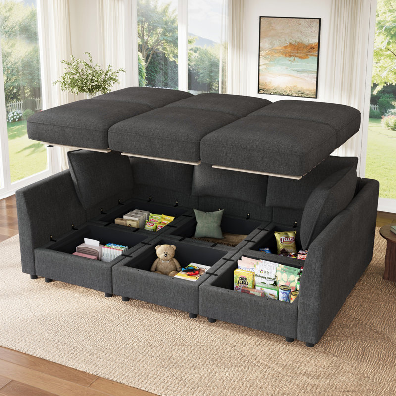 Canapé-lit modulaire en L Tremee, Polyester gris clair