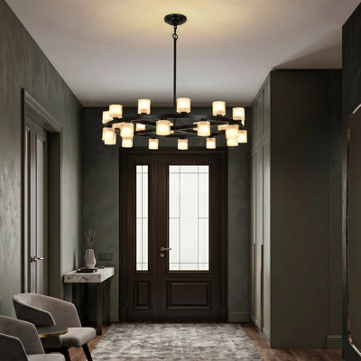 Modern Brass Ring Chandelier, Large Round Pendant Light For Dining Room Living Room Entryway, Adjustable Height