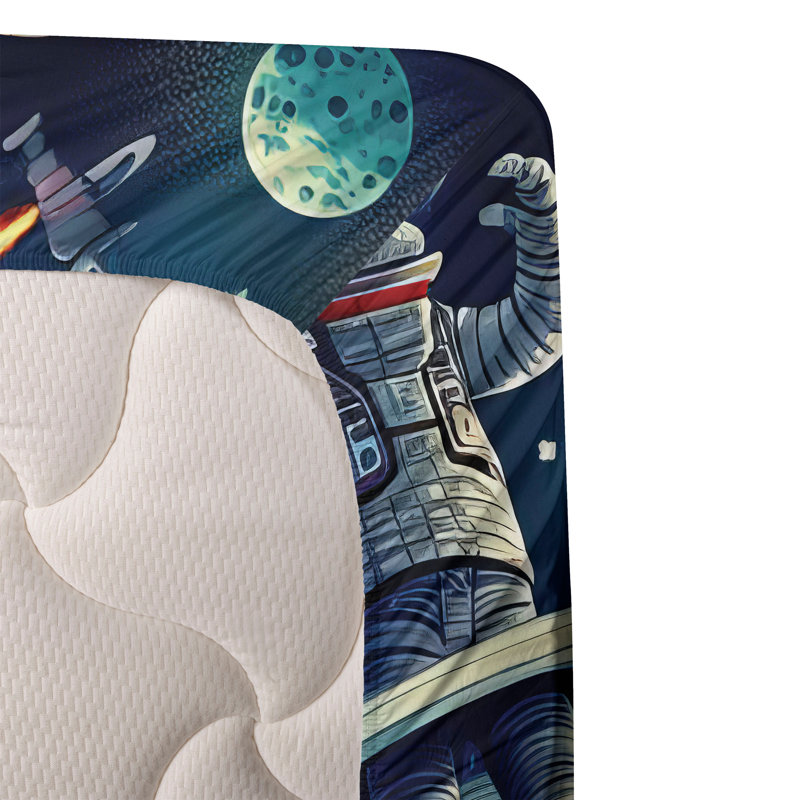 Ambesonne Outer Space Sheet Set Surreal Astronaut Moon Multicolor Teal Red, California King Sheet Set with 2 Pillowcases