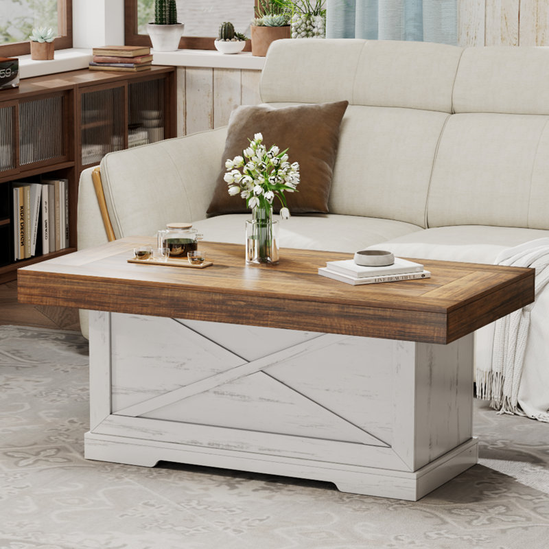 Rectangular Rustic Wood Coffee Table, White