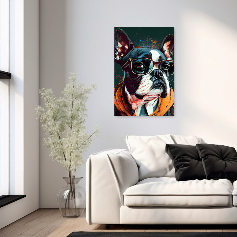 Stylish Boston Terrier Contemporary Dog Wall Art Print 1 Piece Wrapped Canvas Wall Art, 91.44cm H x 60.96cm W