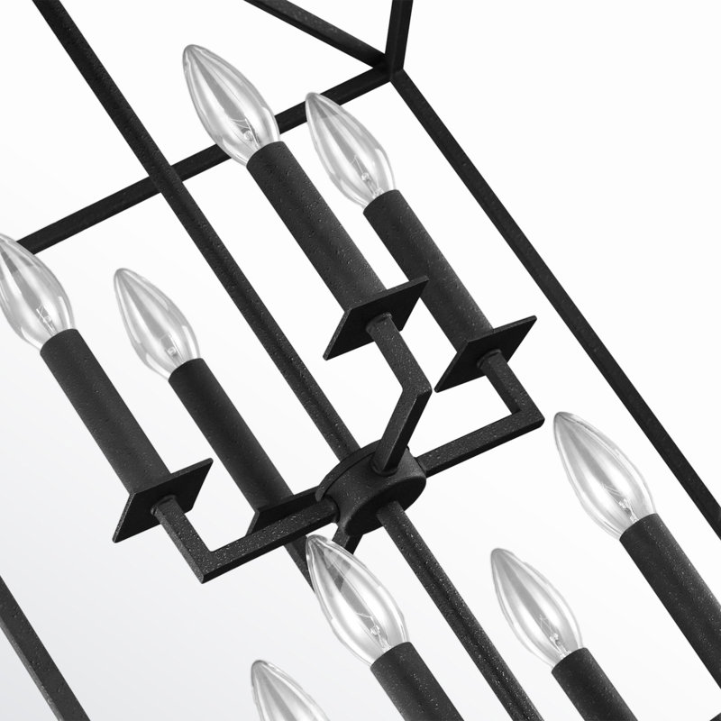 Ellis 8 Light Metal Dimmable Lantern Chandelier, 30.75" H x 19" W x 19" D, Midnight Black, No
