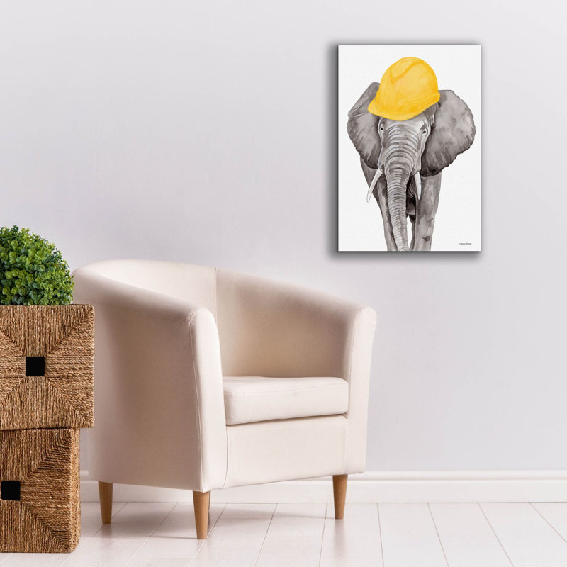  «Construction Elephant» par Rachel Nieman, art mural sur toile, 18 po x 26 po