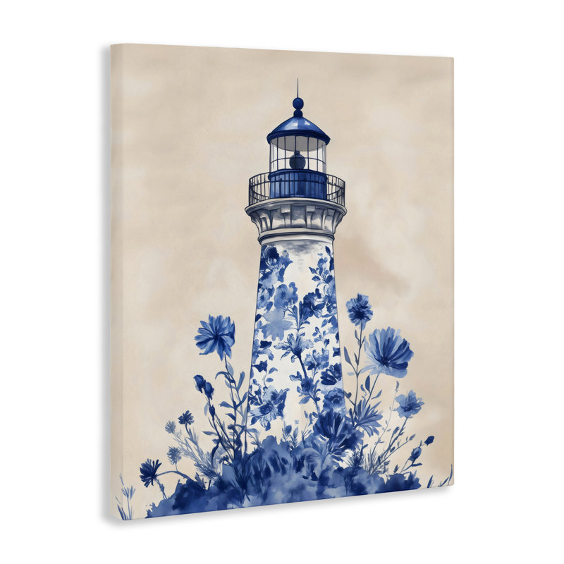 Toile phare à motif floral bleu, design par Arlington Prints, H 40 po x l 30 po