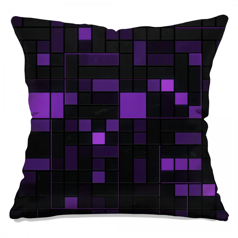 Purple Black Geometry Geometric Linen Throw Pillow, 26 x 26 inches