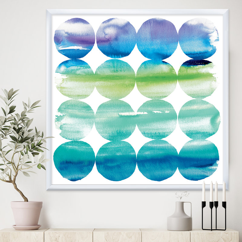 « circle abstract blue colorfields i », reproduction d’image sur toile, Cadre blanc, H 16 po x l 16 po x P 1 po