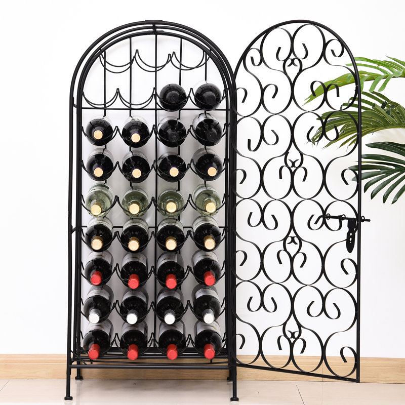 Armoire à vin noire avec serrure pour 35 bouteilles. Fabrication en fer. Conception exquise. Verrou l 17,5 po x P 14,5 po.