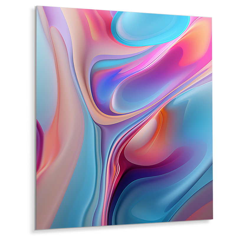 «Transitional Blue and Pink Shapes I», art mural abstrait sur toile en métal, H 32 po x l 16 po x P 1 po