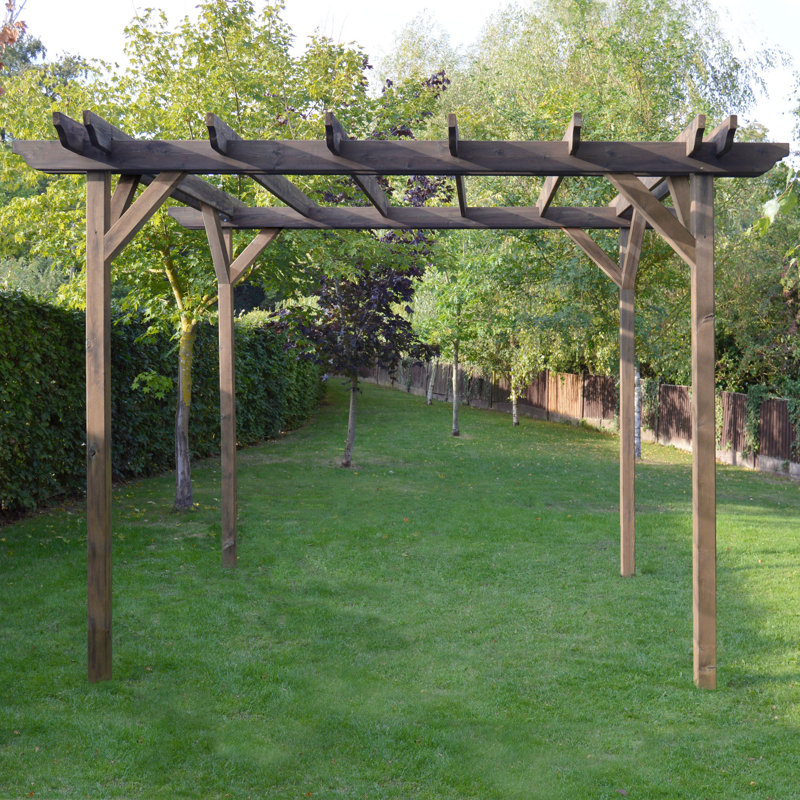 Baudouin Solid Wood Pergola, Rustic Brown, 14 ft x 6 ft