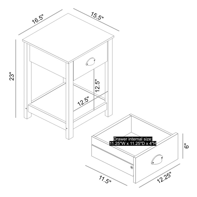 1 Drawer Nightstand, Black