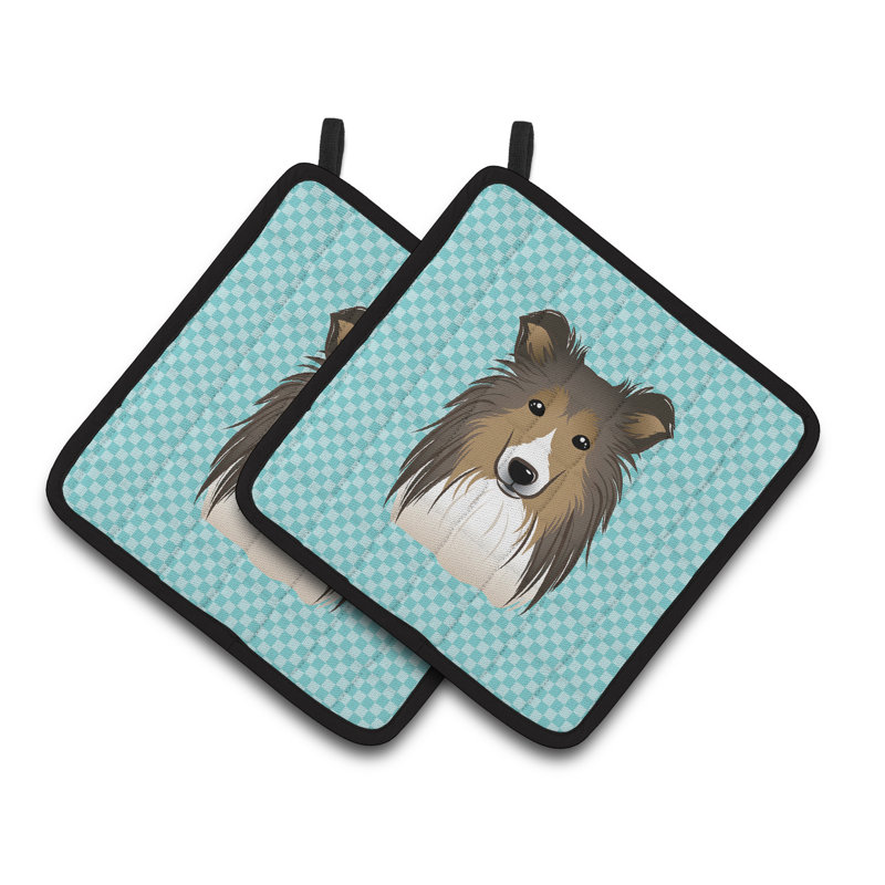 Cuisinier poignée sheltie caroline trésors Checkerboard, Bleu