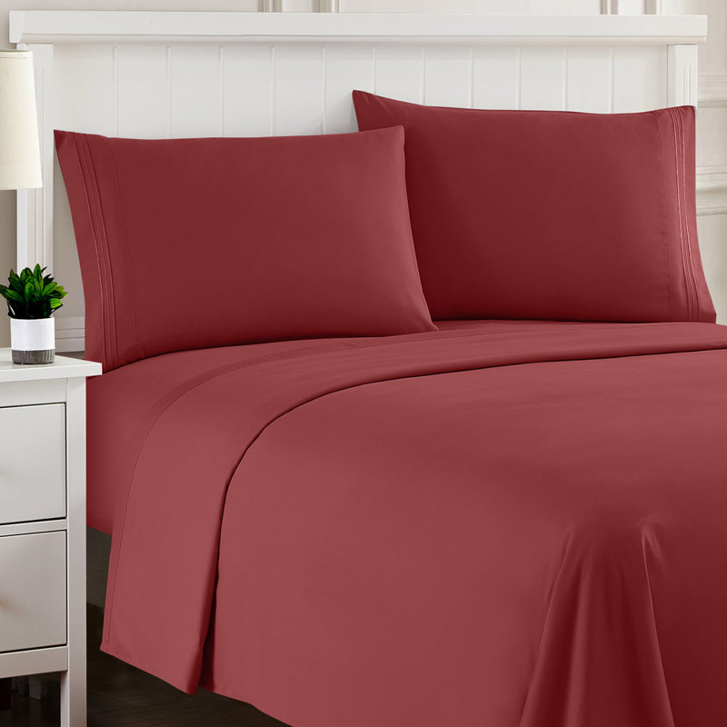 Luxurious Classic Soft Solid 1800 Series Microfiber Sheet Set, Various Colors and Sizes, Burgundy, Full