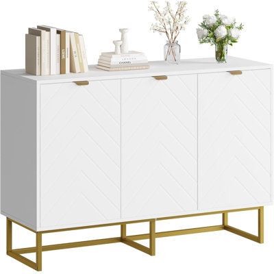 Modern Sideboard Buffet Cabinet with Storage, 31.5 in Wood Accent Storage Cabinet with Herringbone Doors & Shelf, Credenza Console Table for Dining Room Living Room Entryway