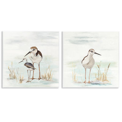 «Sandpipers parmi les herbes de plage», ensemble de 2 plaques murales par Patricia Pinto