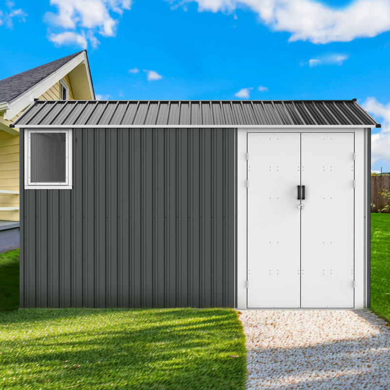 Remise extérieure en métal 8 pi x 12 pi avec base de plancher stable et évents - fenêtre de base gris foncé
