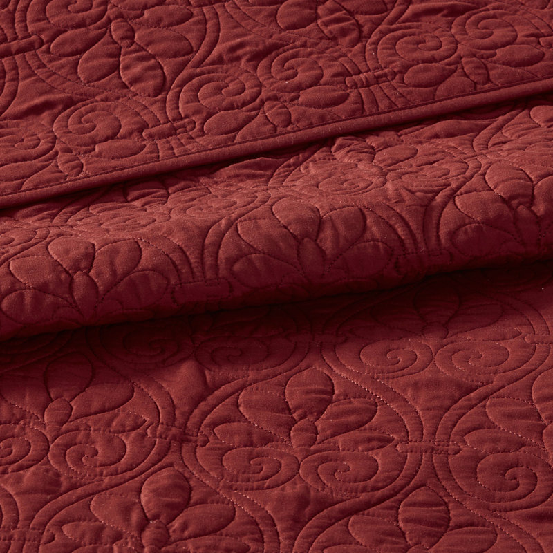 Couvre-lit réversible de taille très grand rouge - intérieur en coton doux, 2 taies décoratives pour un lit de chambre à coucher frais, rembourrage à 90% de protection matelassée