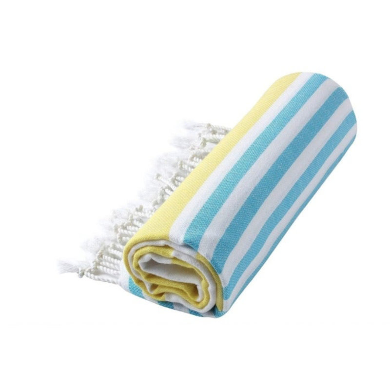 Mahika Turkish Cotton Lightweight Beach Towel, Turquoise/Yellow