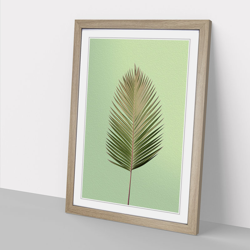 Palm Leaf Minimalism No.2 - Single Picture Frame Print on Wood, Oak Framed, 34cm H x 25cm W x 2" D