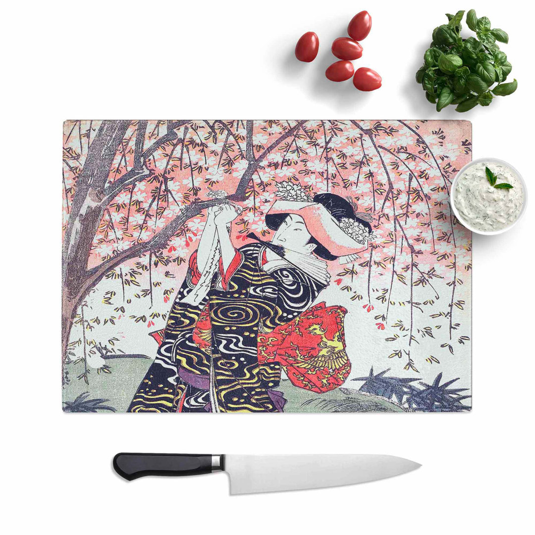 Glass Geisha Under A Cherry Tree by Utagawa Toyokuni Chopping Board